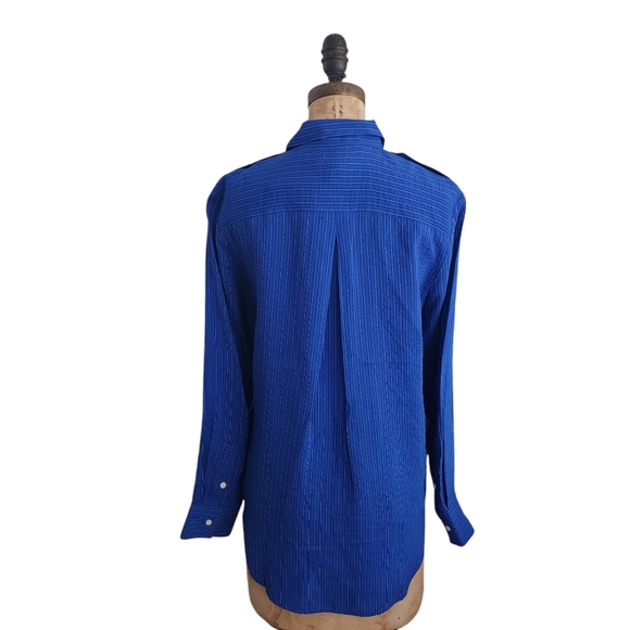 J Crew Textured Drapey Button Down Striped Shirt Blouse Blue  S NWT - Picture 4 of 5